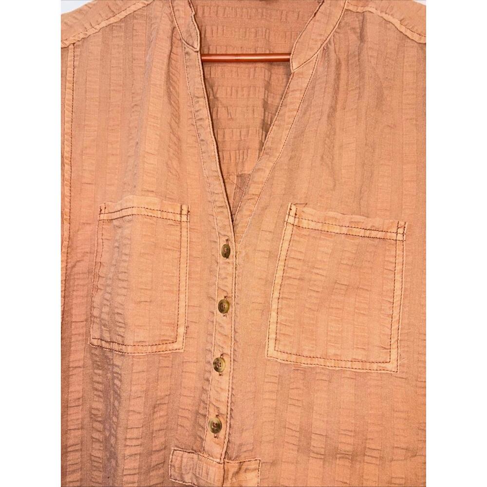 Anthropologie Pilcro Tunic Top Seersucker Button Down Kurti Dark Orange‎ Boho S - Picture 7 of 15